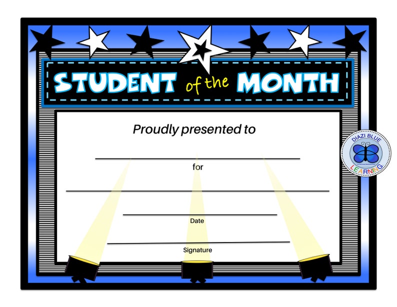 Student of the Month Certificate Editable PDF Student of the Etsy