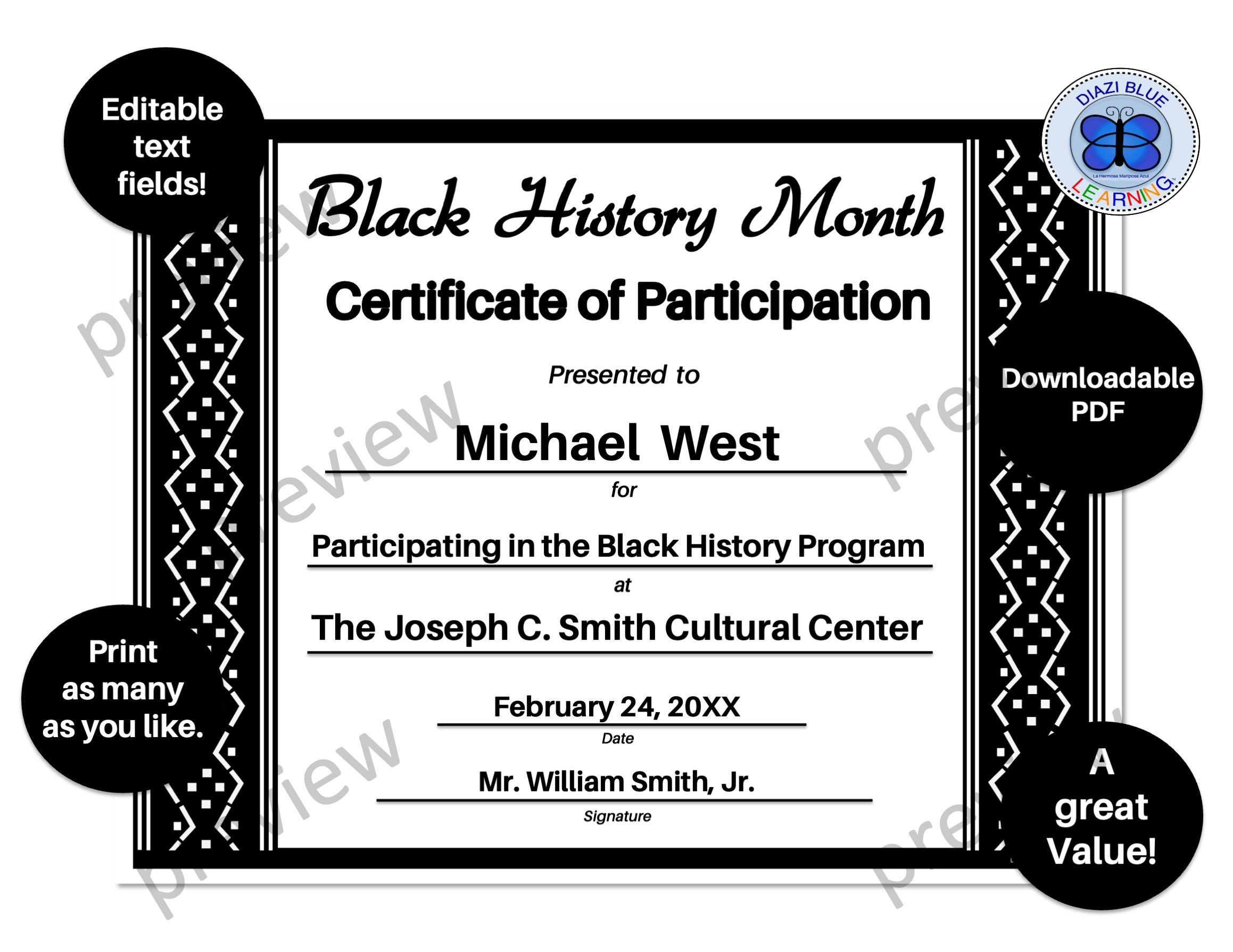Black History Month Certificate of Participation With Bonus ...
