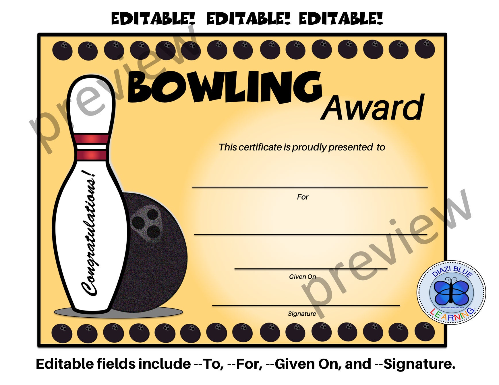 bowling-certificate-bowling-award-editable-bowling-etsy