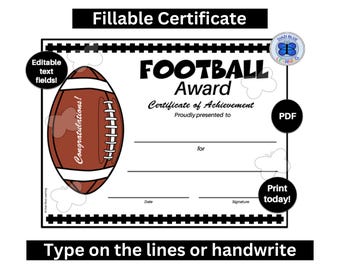 Editable Football Certificate, PDF Football Certificate, PDF Football Award, Football Certificate, Sports Certificates