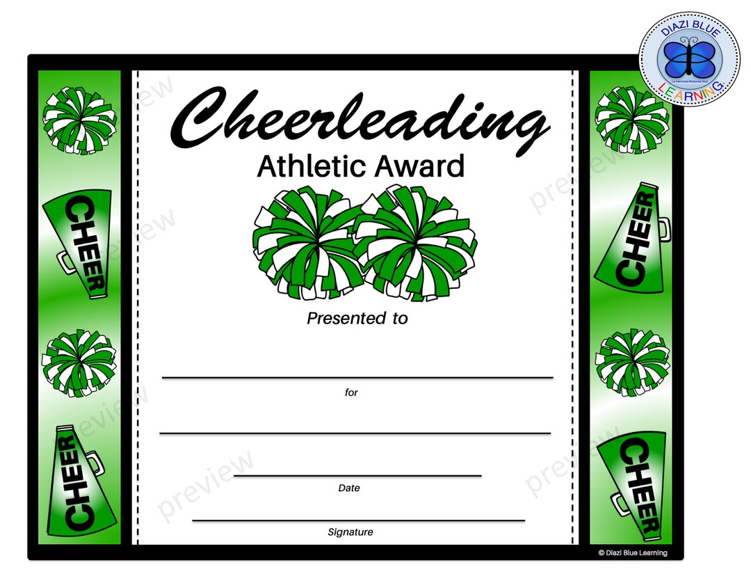 Cheerleading Certificate Cheerleading Award Editable Etsy