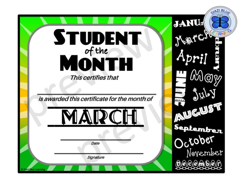 Student of the Month Certificate for March, Editable PDF Student of the ...