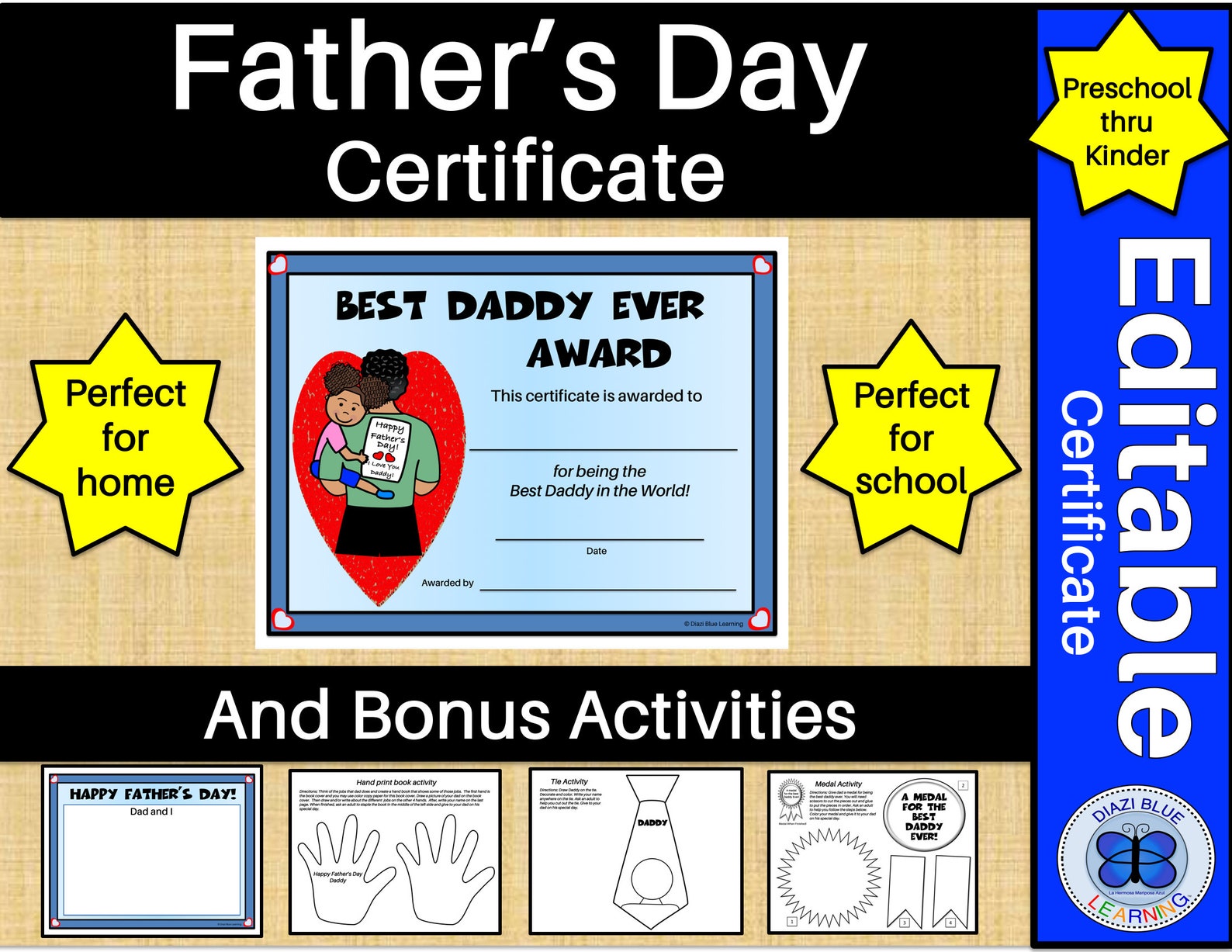 Father's Day Certificate Best Daddy Ever Father's Etsy