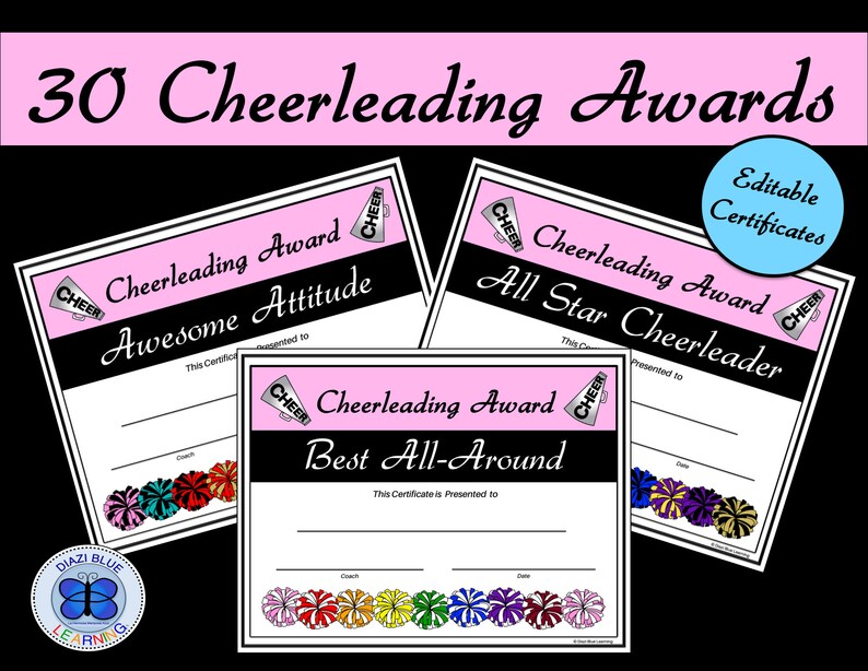 Cheerleading Certificates Cheerleading Awards Editable Etsy