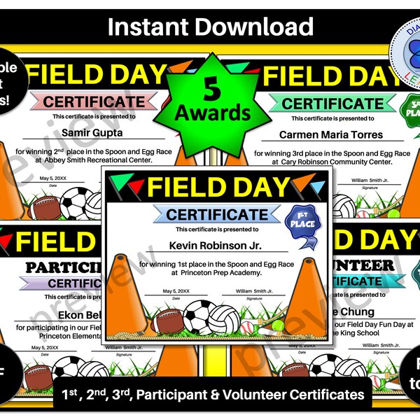 Certificate for Field Day - Etsy