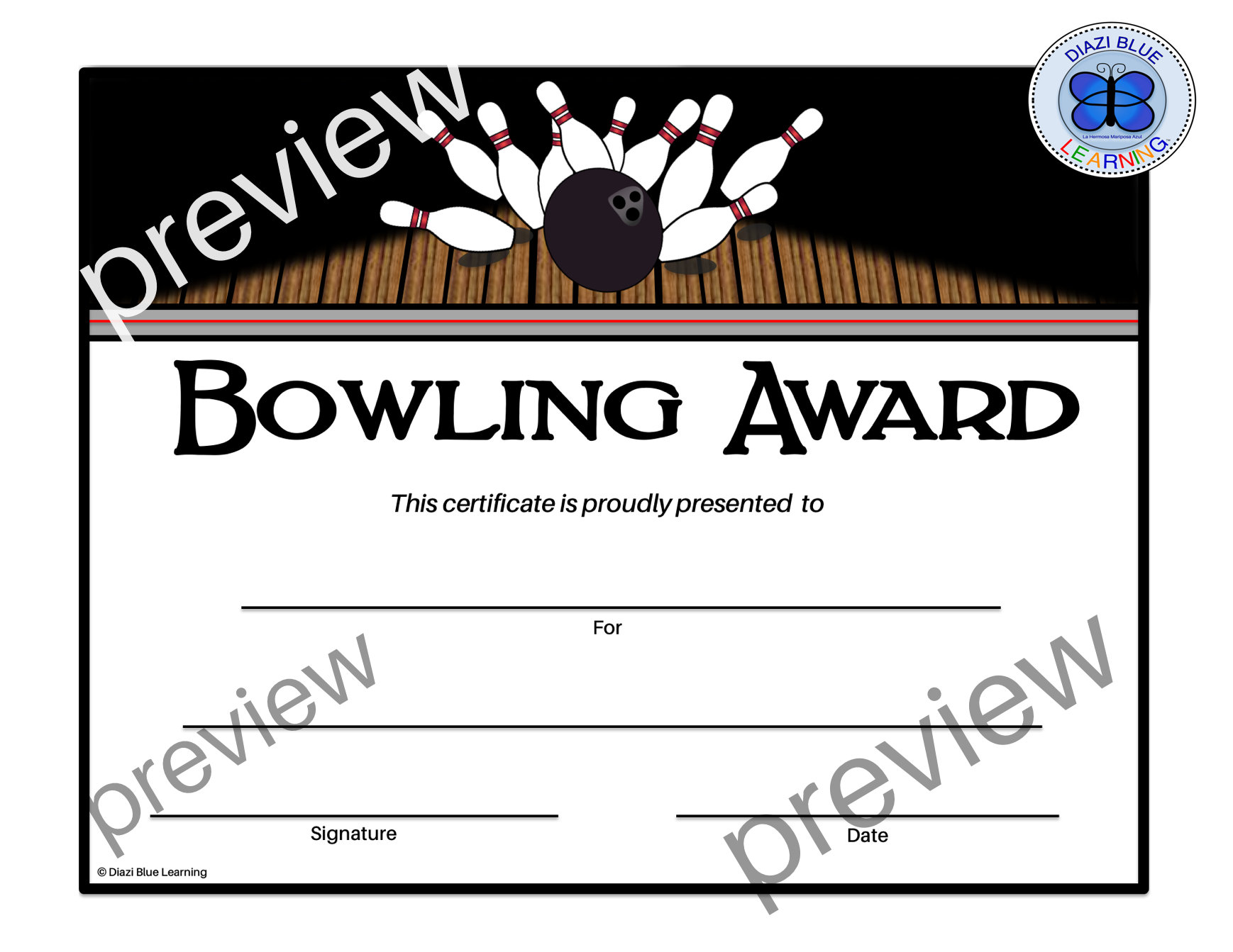 Bowling Certificate Bowling Award Editable Bowling Etsy Espa a