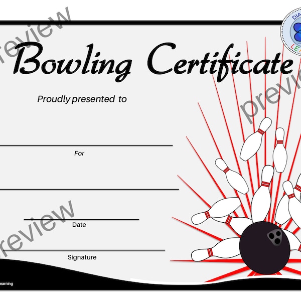 Bowling Certificate, Bowling Award, Editable Bowling Certificate, PDF Certificate, Editable Certificates, Certificates, Awards, Templates