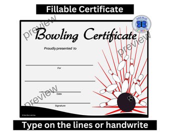 Bowling Certificate, Bowling Award, Editable Bowling Certificate, PDF Certificate, Editable Certificates, Certificates, Awards, Templates