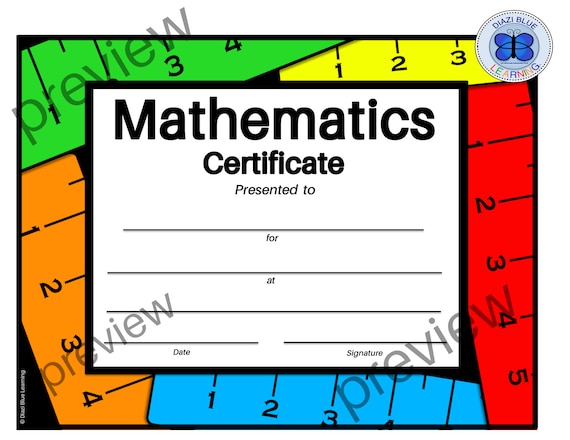Math Certificate Pdf Math Certificate School Certificates Etsy