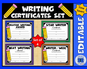 Writing Certificates, PDF Writing Certificates, End of Year Certificates, Editable Writing Certificates, School Certificates, Templates,