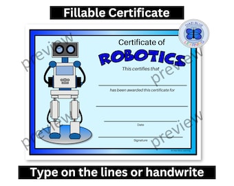 Robotics Award, Robotics Certificates, Certificate of Robotics Achievement, Certificate of Robotics, Certificates, Awards