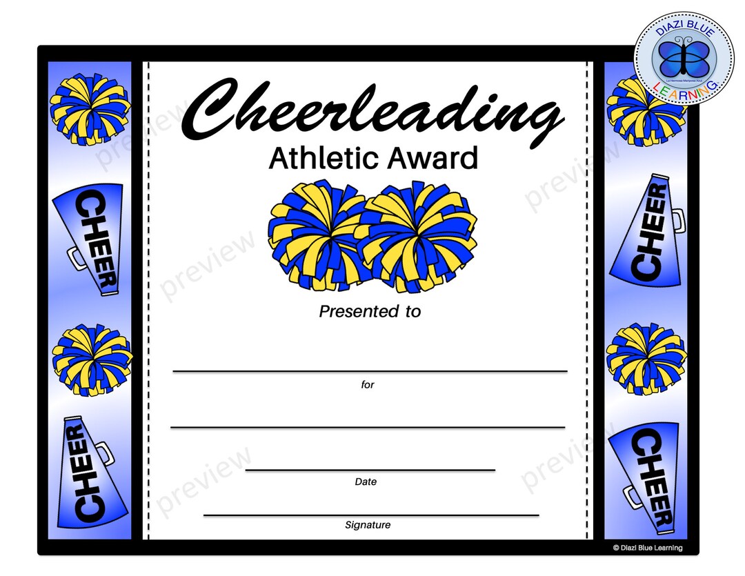 Cheerleading Certificate Cheerleading Award Editable Cheerleading