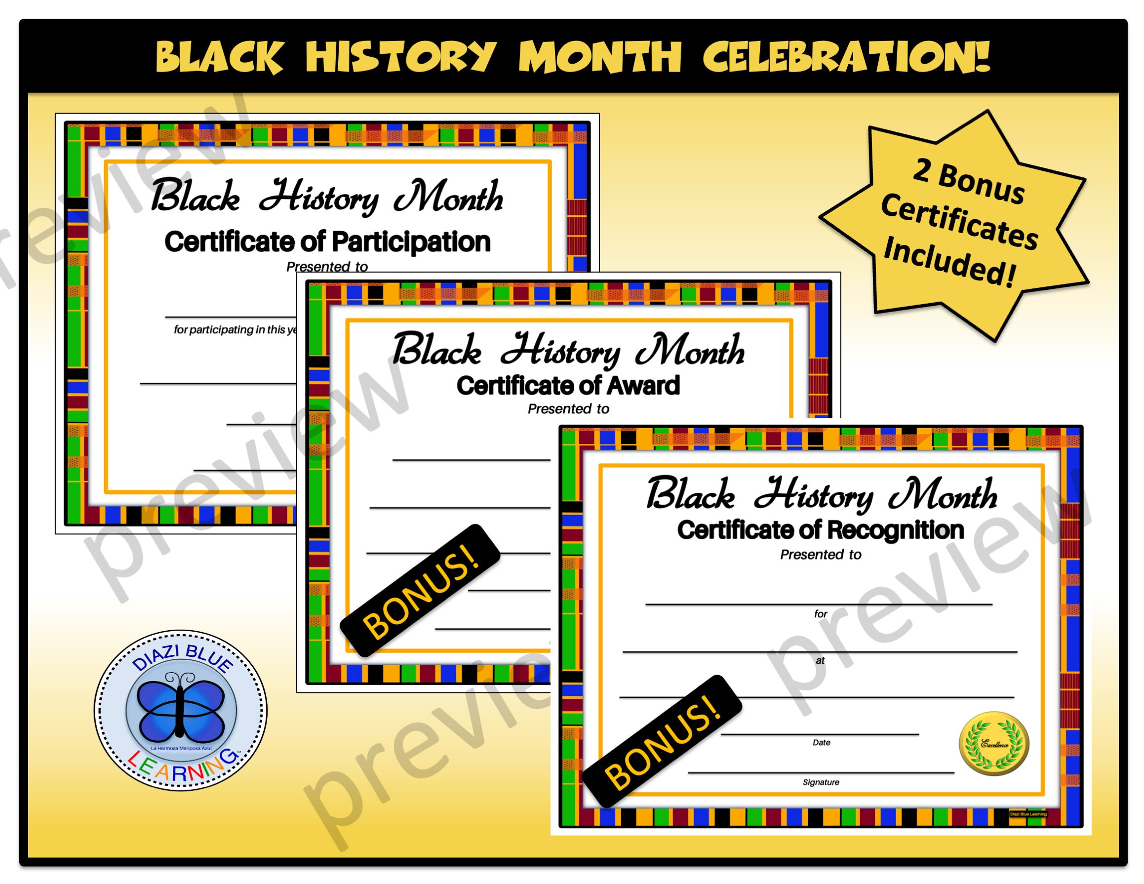 Black History Month Certificate of Participation With Bonus ...