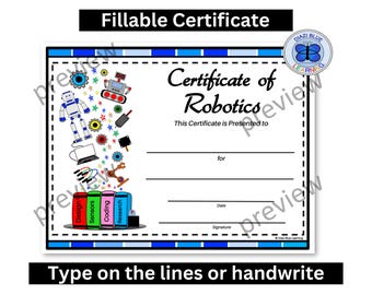 Robotics Award, Robotics Certificates, Certificate of Robotics Achievement, Certificate of Robotics, Certificates, Awards