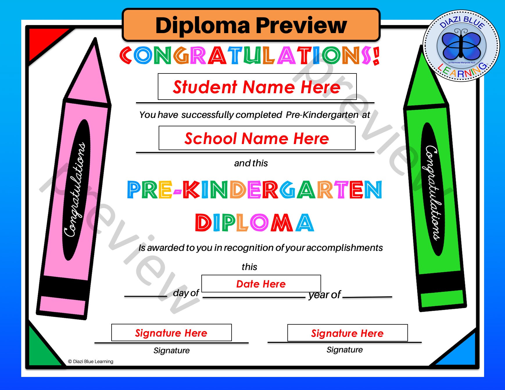 Prek Diplomas, Prek Certificates, End of Year Certificates, Editable