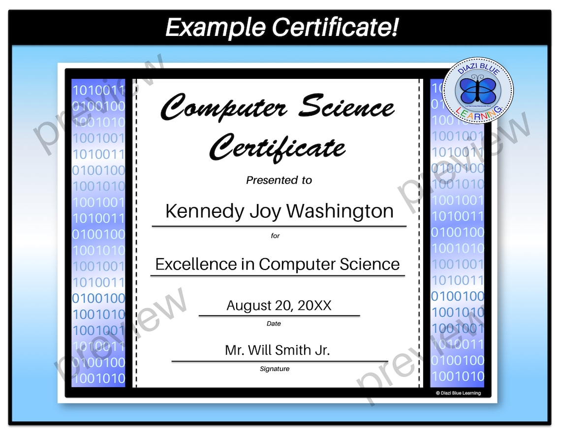 Computer Science Certificate, Coding Award, Coding Certificates, Coding