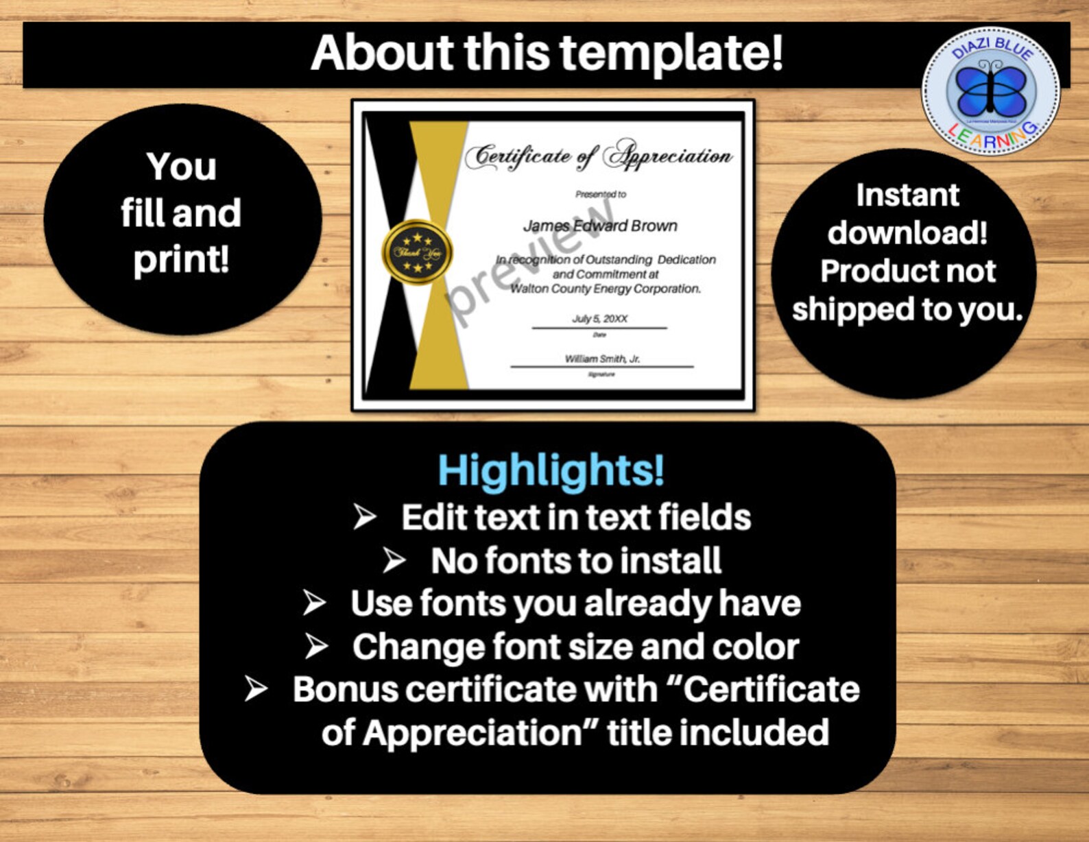 Thank You Certificate Template, Certificate of Appreciation Template