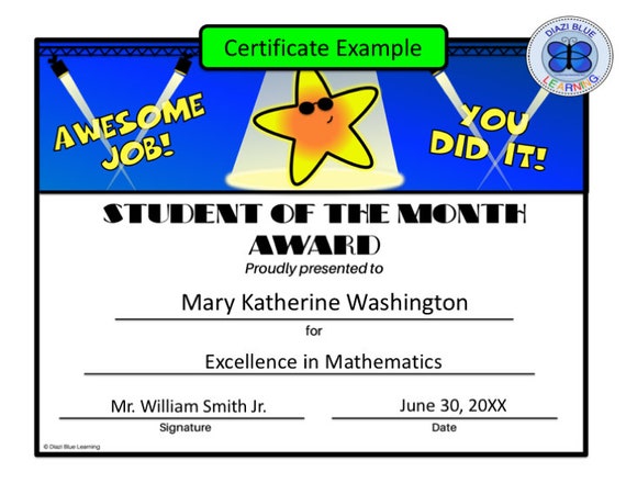 Student Of The Month Certificate Template