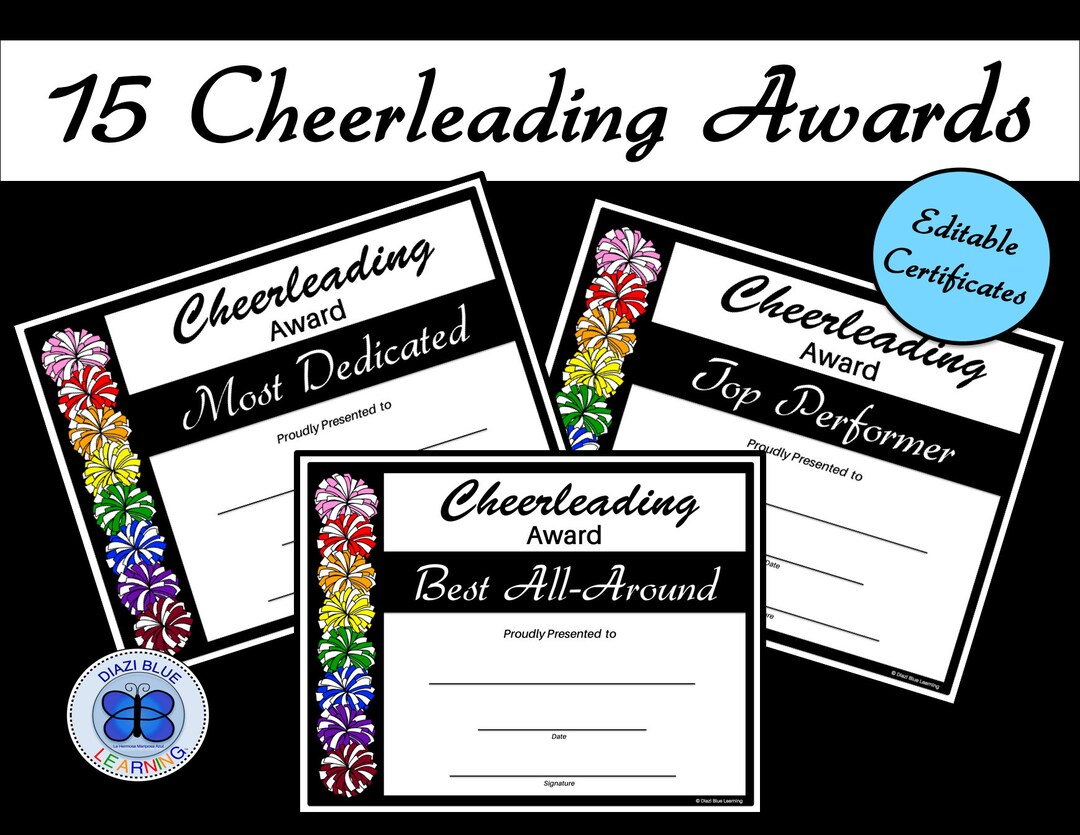 Cheerleading Certificates, Cheerleading Awards, Editable Cheerleader