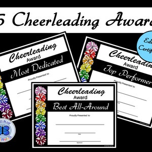 Cheerleading Certificates Cheerleading Awards Editable Cheerleader
