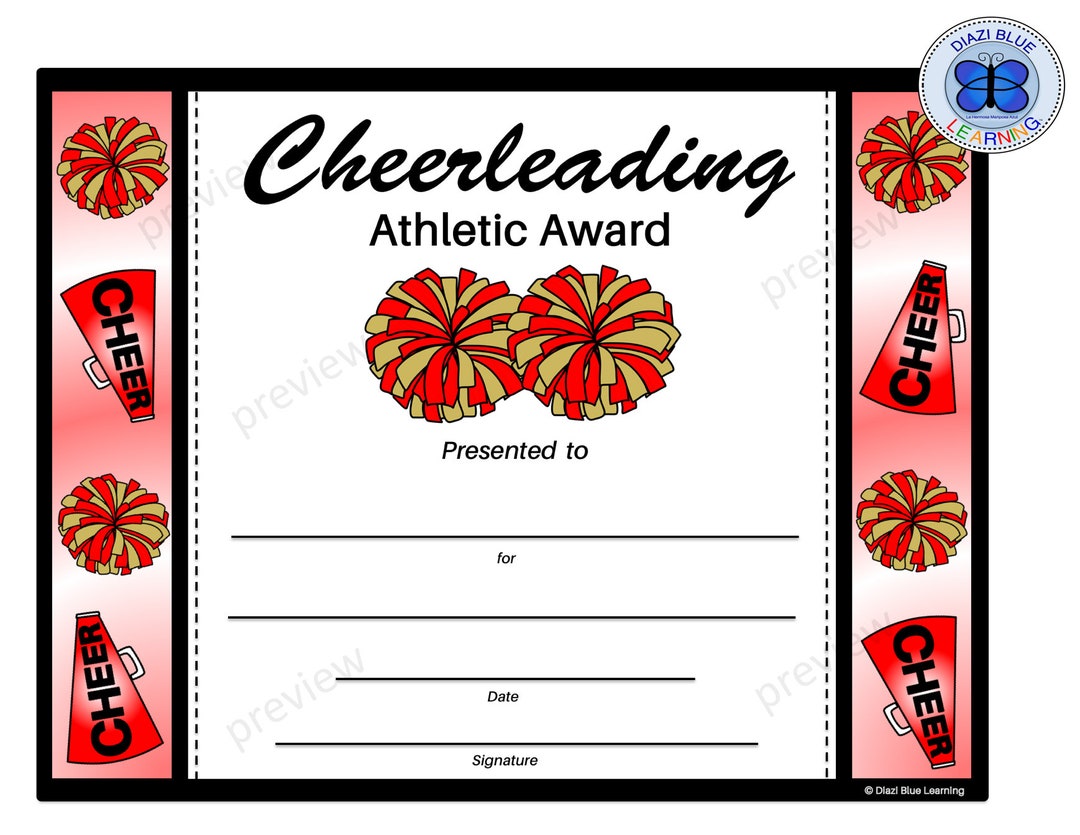 Cheerleading Certificate, Cheerleading Award, Editable Cheerleading