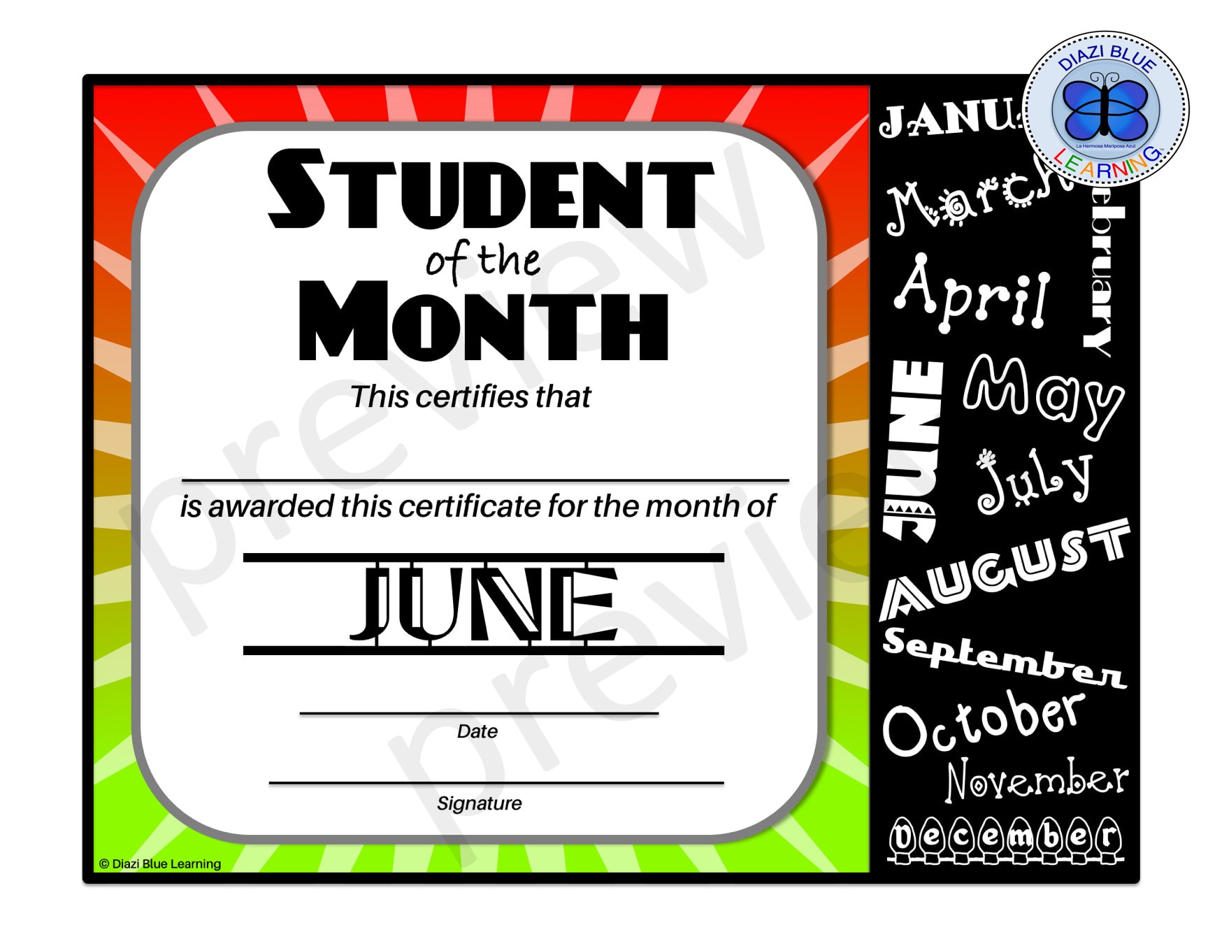 Student of the Month Certificate for June, Editable PDF Student of the  Month Award, Certificates, Printables, Classroom Certificates Regarding Free Printable Student Of The Month Certificate Templates