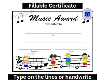 Music Certificates, Printable Music Certificates, Music Awards, Editable Music Certificates, School Certificates, Instant Download