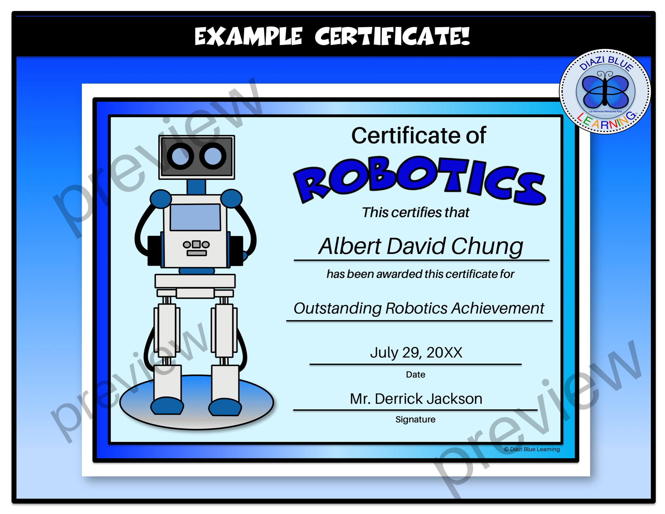 Robotics Award, Robotics Certificates, Certificate of Robotics