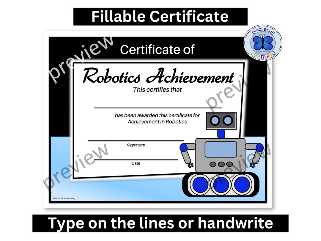 Robotics Ribbon Robotics Award, Robotics Certificates, Editable Robotics Certificates ...
