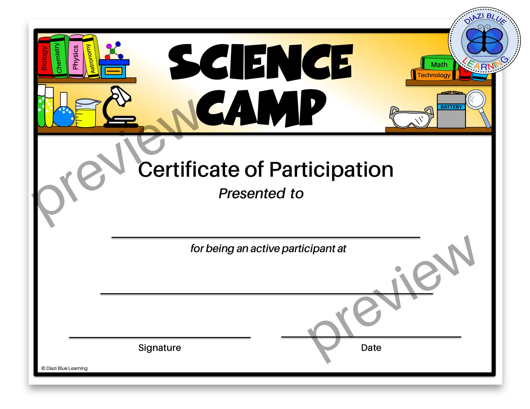 Science Camp Certificates Editable Science Camp Certificates Etsy
