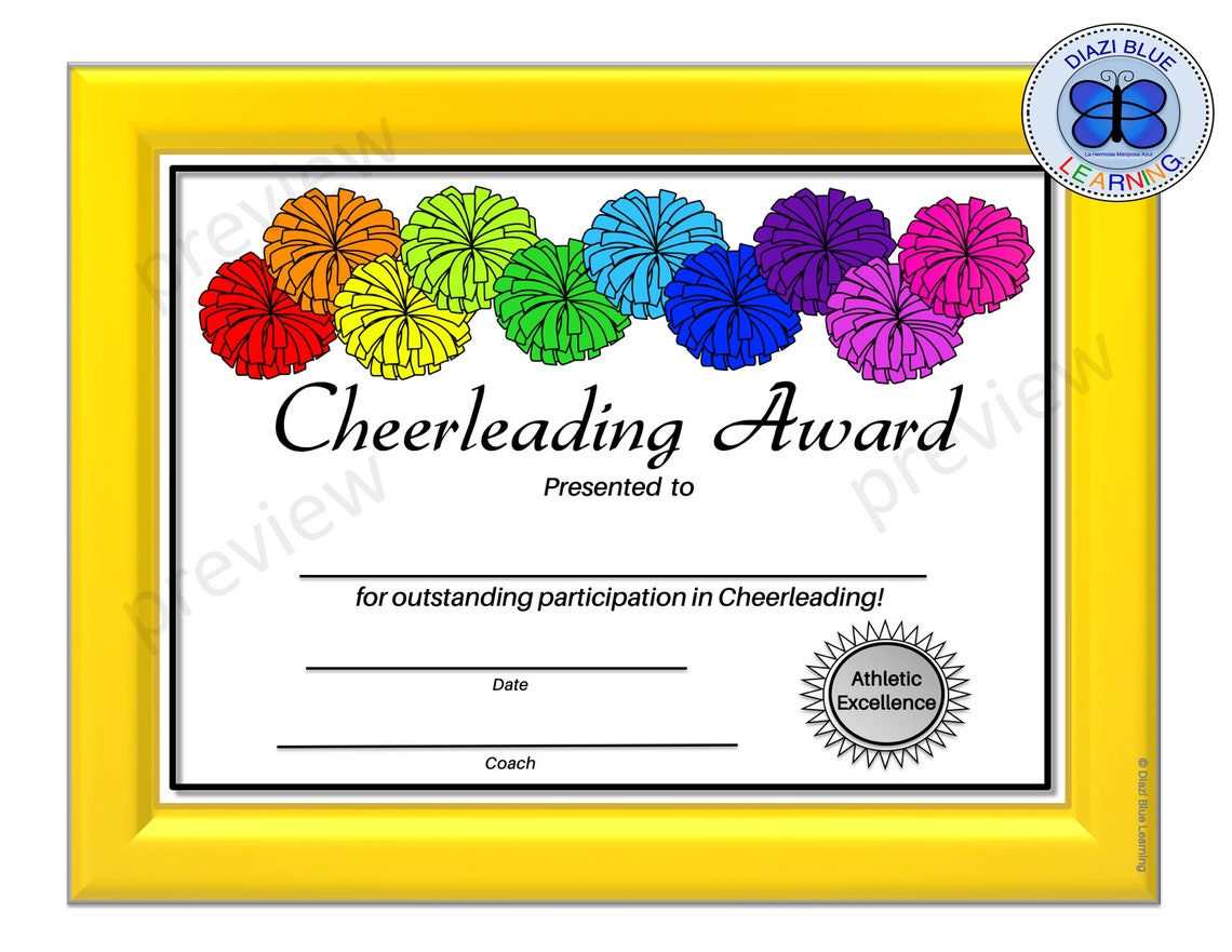 Cheerleading Certificate Cheerleading Award Editable Etsy