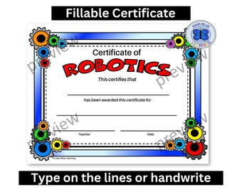 Certificate of Robotics, Robotics Award, Robotics Certificates, Editable Robotics Certificates, Robotics, Certificates, Awards