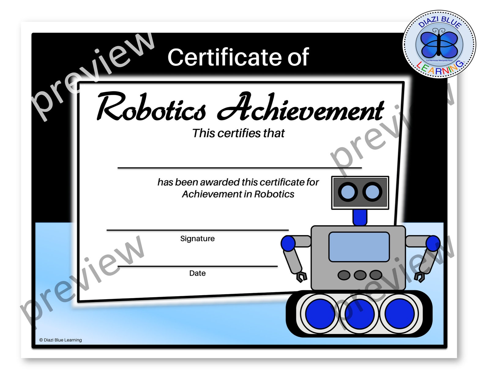 Robotics Award, Robotics Certificates, Editable Robotics Certificates