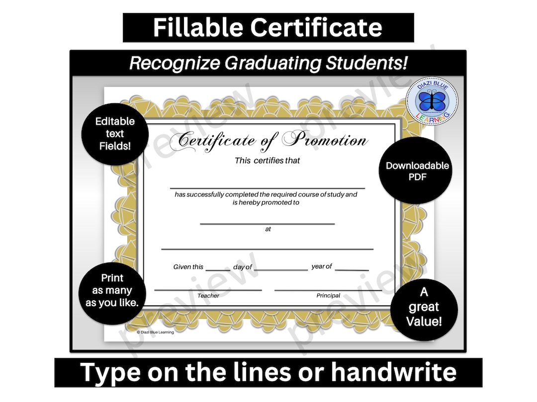 Certificate of Promotion, Certificate of Completion, End of Year Certificates, Editable Certificate of Promotion, PDF Certificate - Etsy certificate-of-promotion-certificate-of-completion-end-of-year-certificates-editable-certificate-of-promotion-pdf-certificate-etsy