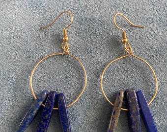 Lapis lazuli gold circle drop earrings