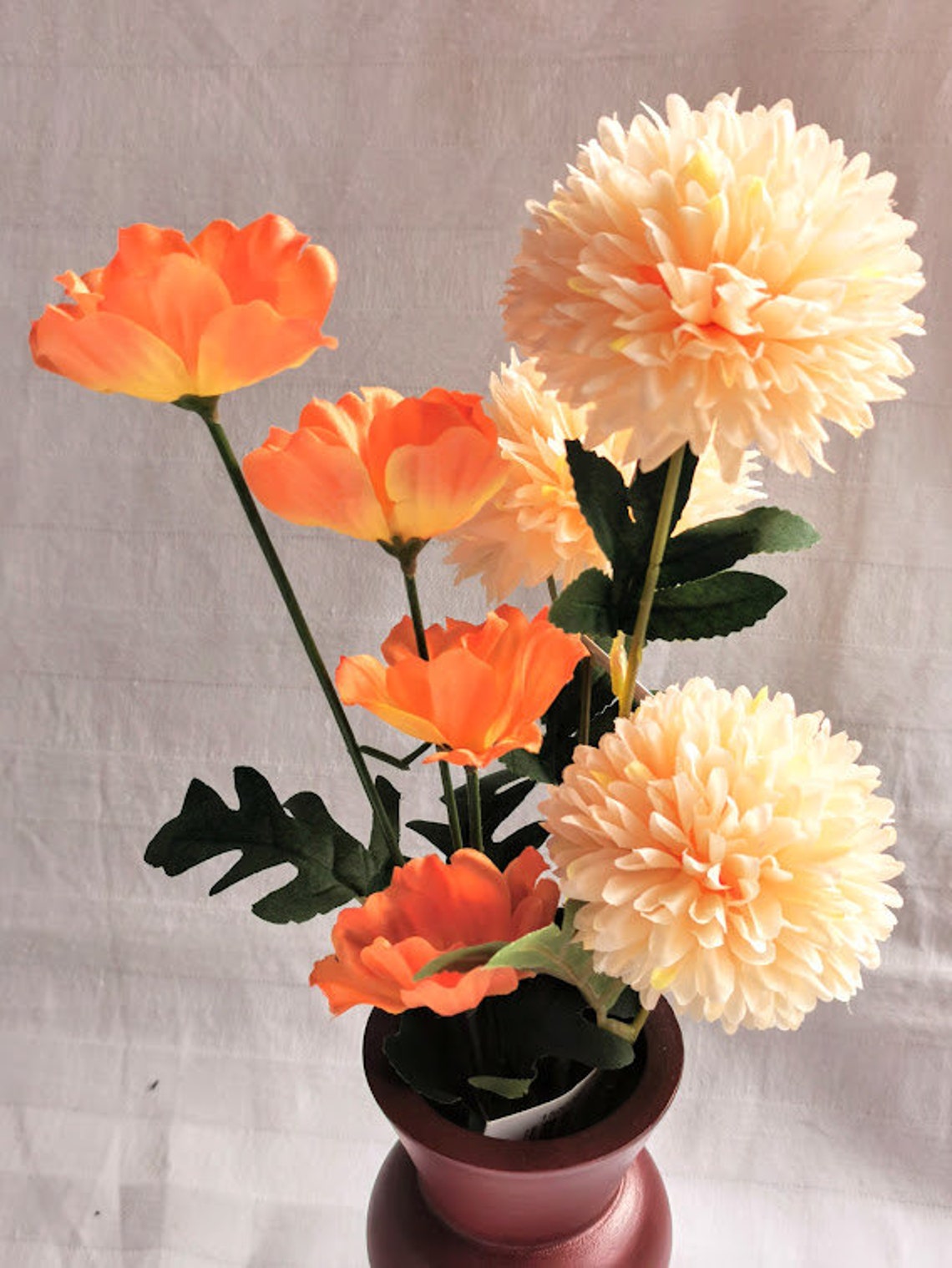 Apricot & Orange Silk Artificial Flower Arrangement Allium Etsy