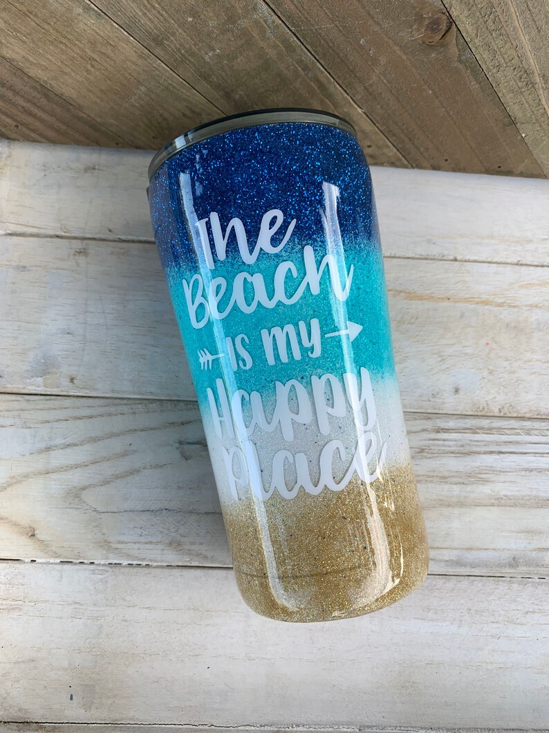 free shipping real sand Beach ocean inspired tumbler stainless steel custom cup ombre glitter happy place