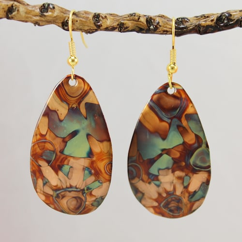 Flame Painted Copper Earrings Boho Copper Earrings Tear Etsy