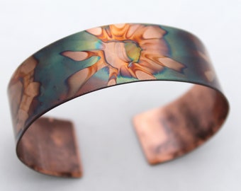 Flame Painted Copper Cuff - 3/4"  Width