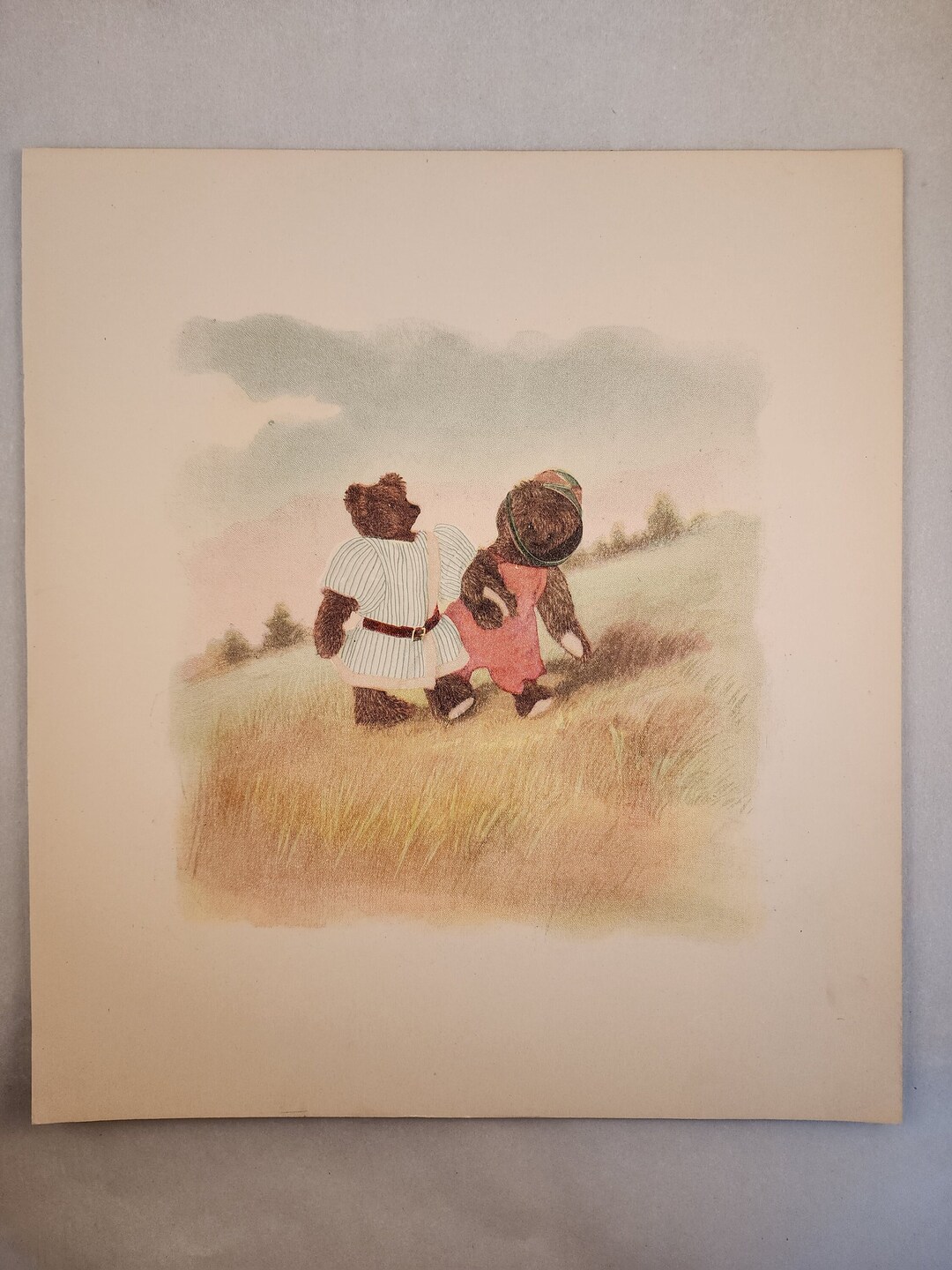 Vintage Children's Print mother Goose's Teddy Bears Ted and Jill Went
