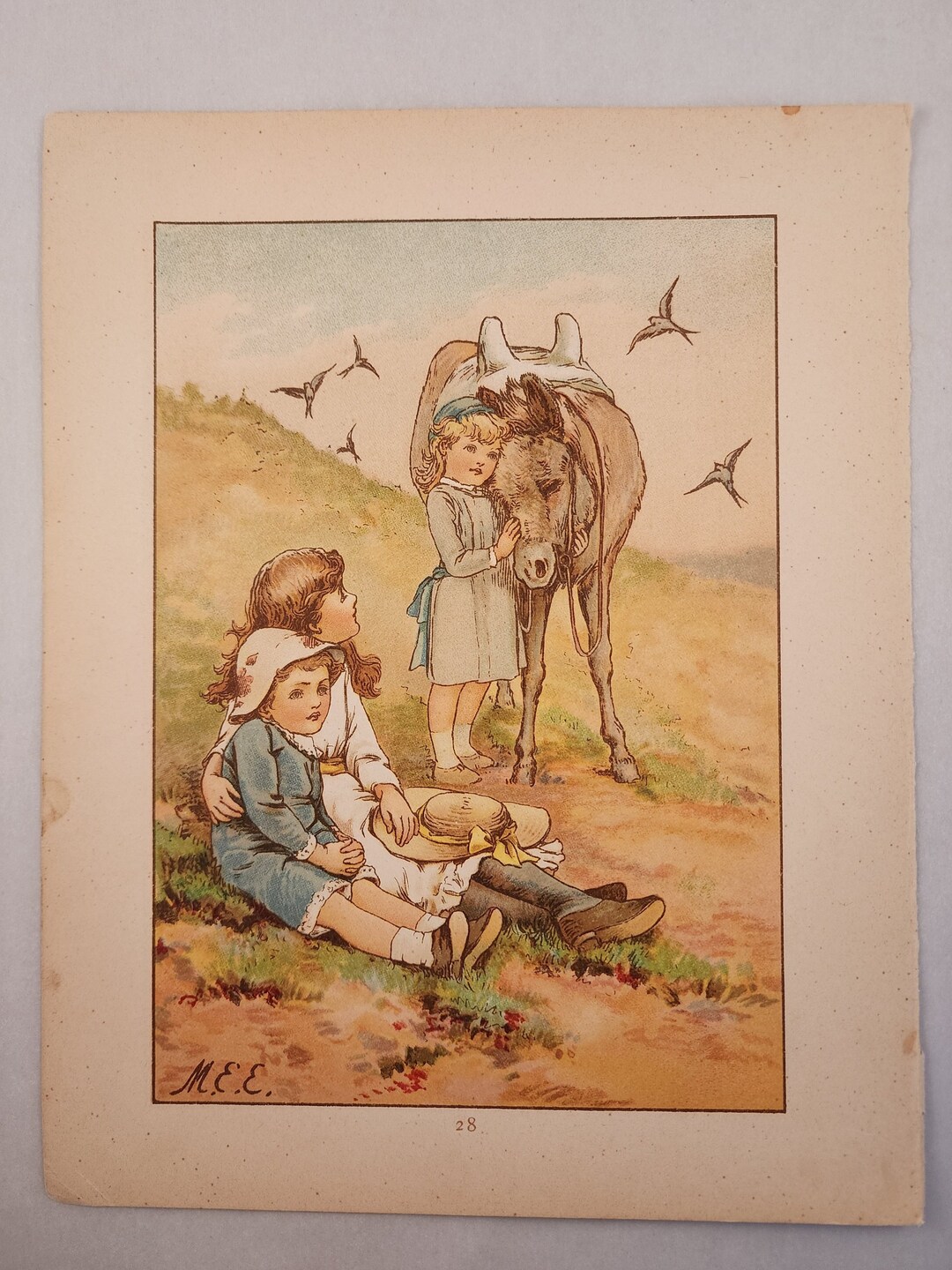 Vintage Children's Print through the Meadows Children With Horse Etsy