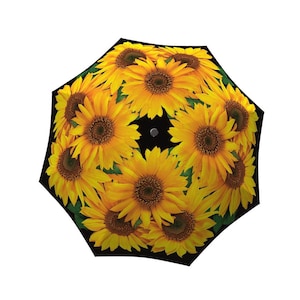 Parapluie tournesols - Grand parapluie artistique coupe-vent coloré unique à auvent dans une boîte cadeau élégante - Parapluie jaune pliant automatique