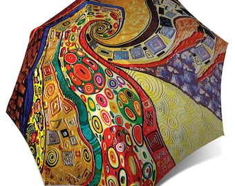 Parapluie tendance inspiré de Klimt – Grand parapluie coloré unique dans une boîte cadeau élégante – Parapluie pliable à ouverture/fermeture automatique contre la pluie et le soleil