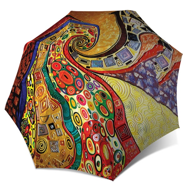 Klimt Inspired Fashion Umbrella - Unique Colourful Large Canopy Art Umbrella in Stylish Gift Box - Folding Auto Open/Close Rain Sun Umbrella