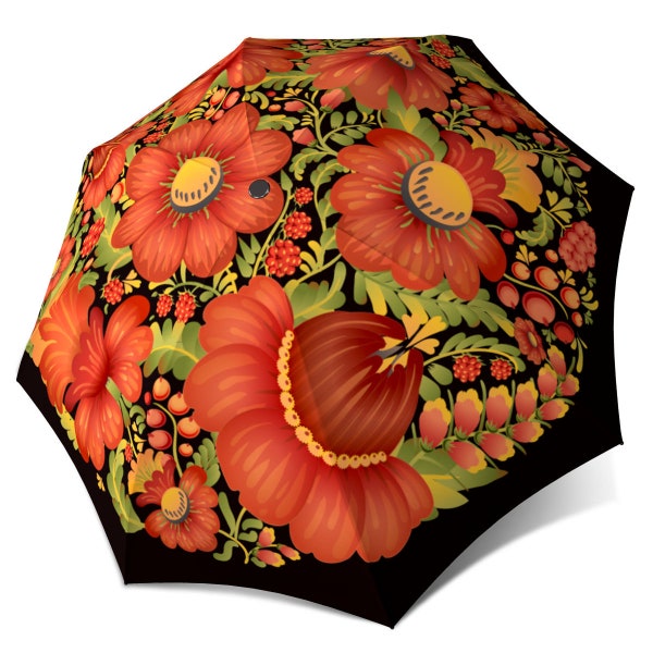 Parapluie tendance de créateur d'art populaire - Grand parapluie floral compact à baldaquin dans une boîte cadeau élégante - Parapluie automatique pliant pour femme