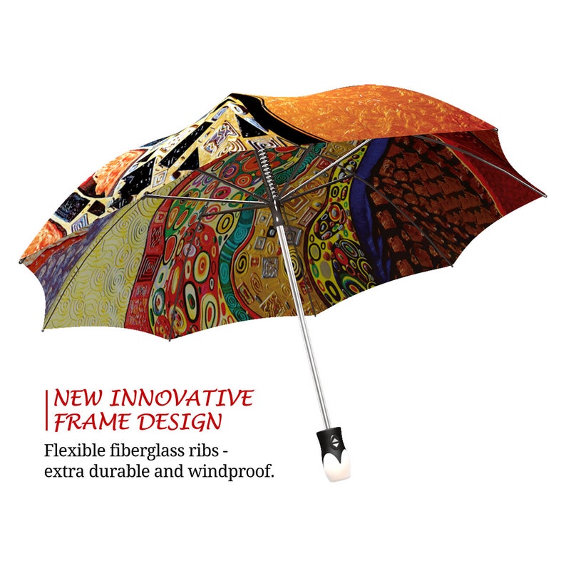 Klimt Inspired Fashion Umbrella Unique Colourful Large Canopy Art Umbrella in Stylish Gift Box Folding Auto Open/Close Rain Sun Umbrella image 5