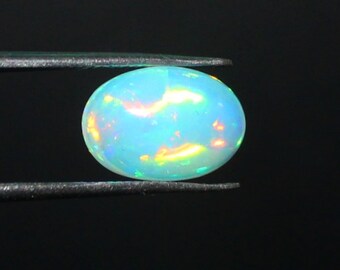 Natural Opal Gemstone, Ethiopian Opal, Welo Flashy Fire Loose Opal Cabochon, Oval Opal Cabochon, Multi fire colorful white opal 2.80 Cts