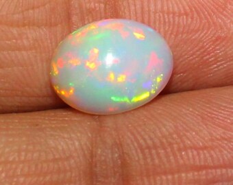 Natural Opal Gemstone, Ethiopian Opal, Welo Flashy Fire Loose Opal Cabochon, Oval Opal Cabochon, Multi fire colorful white opal 2.15 Cts