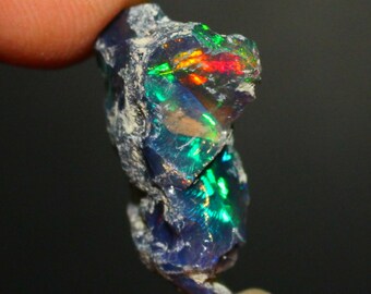 Black Opal Rough, Black Ethiopian Opal, Raw Black Opal, Loose Black Opal crystal, Multi fire welo fire black opal loose gemstone 14.45 Cts