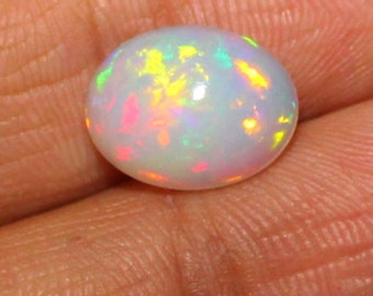 Natural Opal Gemstone, Ethiopian Opal, Welo Flashy Fire Loose Opal Cabochon, Oval Opal Cabochon, Multi fire colorful white opal 3.35 Cts